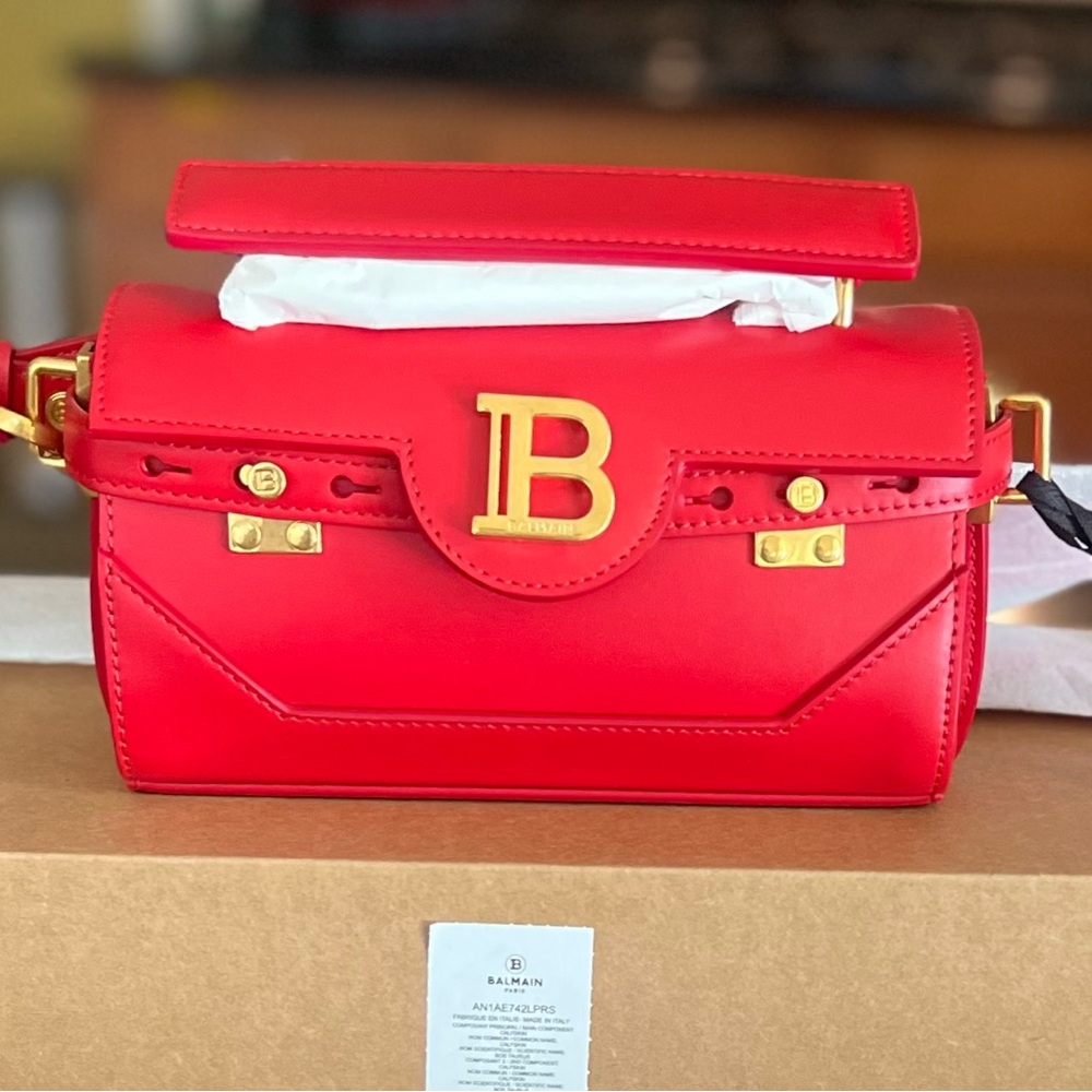 Balmain BBuzz 19 Hobo Bag Red Leather